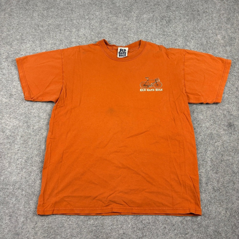 Old Guys Rule T-Shirt Mens L Orange Cycling Bicycle Graphic Tee